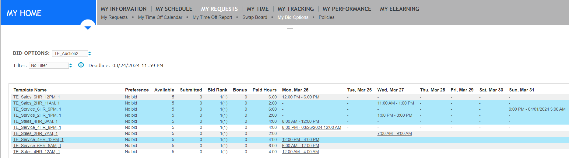 Multiple Shifts Per Day - Selected Shifts