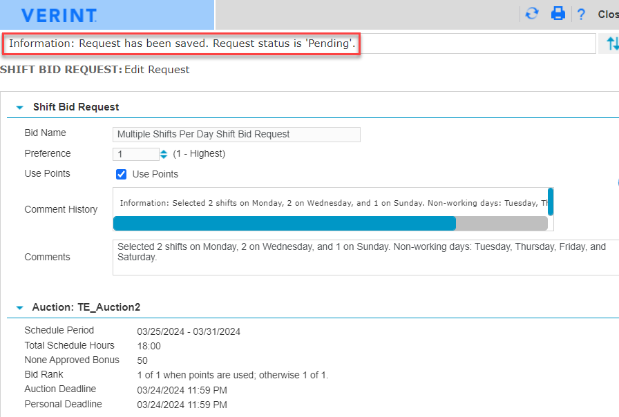 Multiple Shifts Per Day - Pending Request