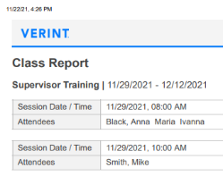 Printed Class Report
