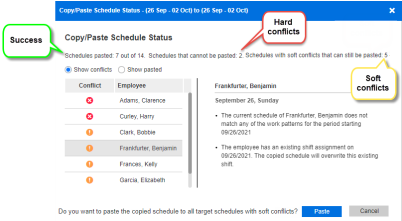 Copy / Paste Schedule Status Screen