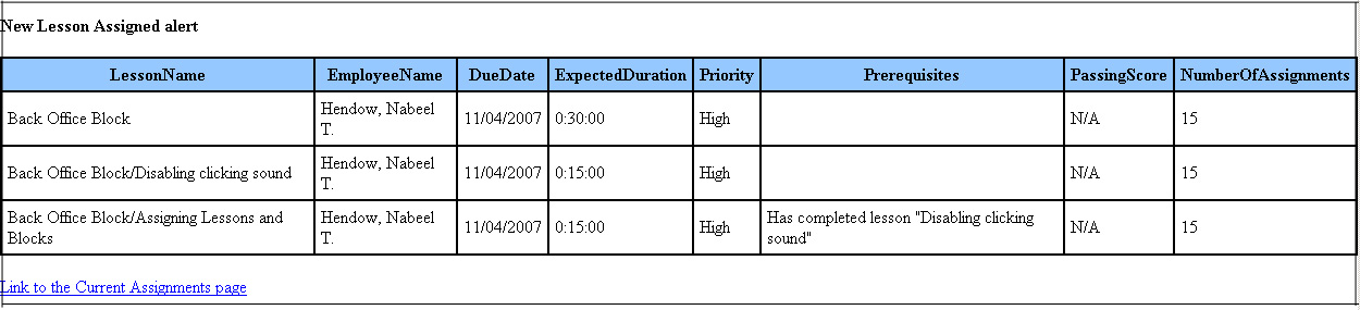 New Lesson Assigned screen capture